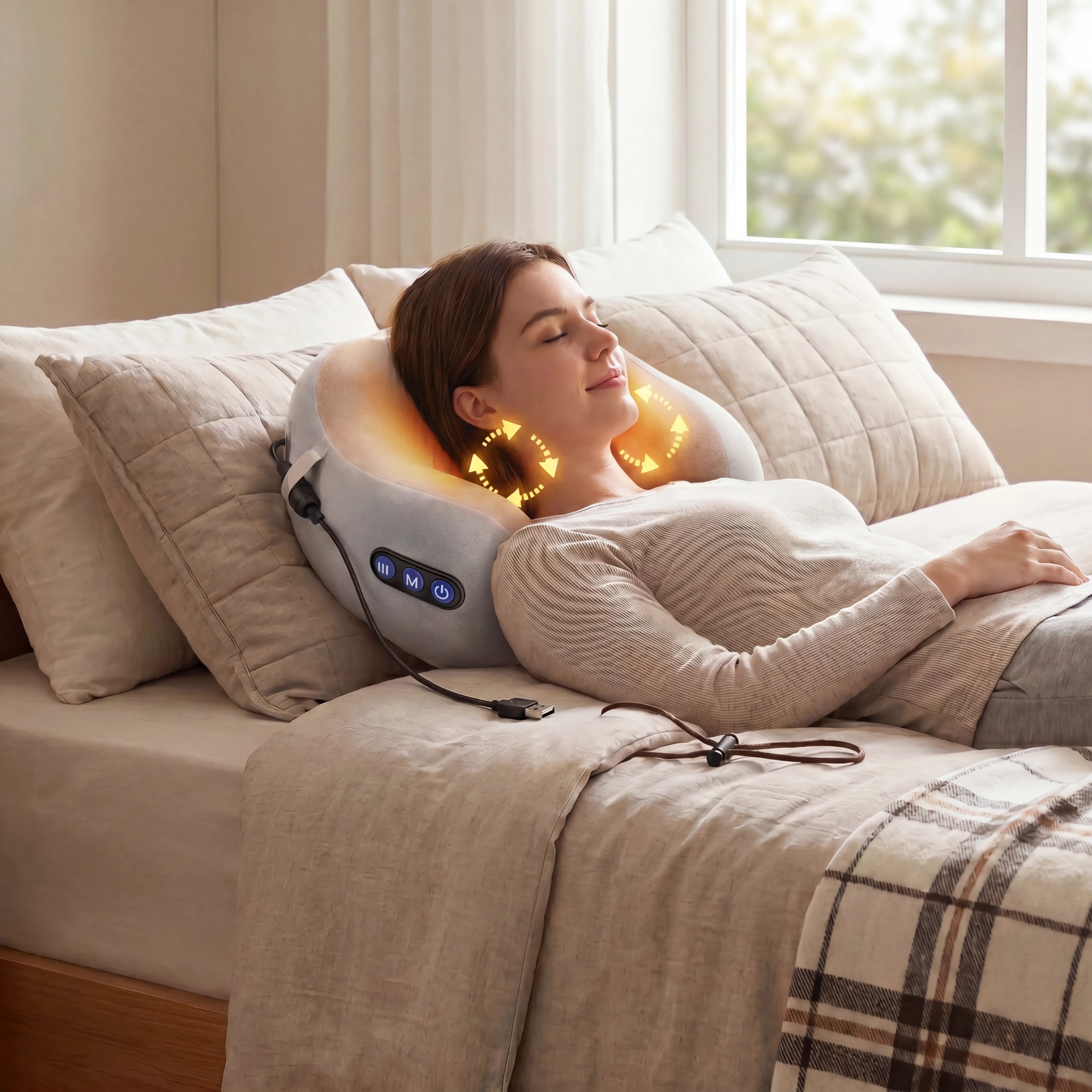Almohada Masajeadora Cervical Kiden con Vibración USB